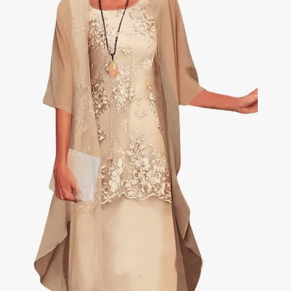 Women's Summer Flowy Dresses with Jacket 3/4 Sleeve Chiffon Cocktail Wedding Gue